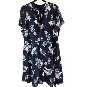 Torrid Black and Pink Tie Front Dress With Flutter Sleeves Size 16